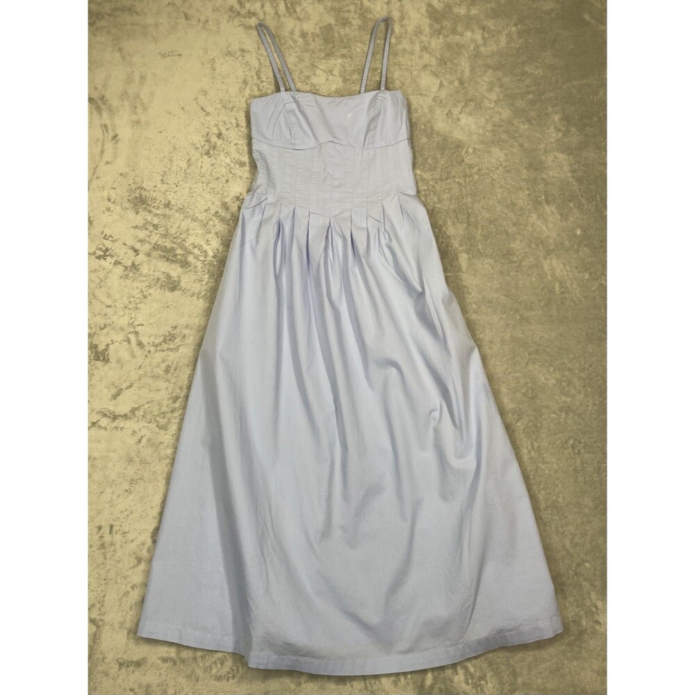 Sim & Sam Small Floral Light Blue Cotton Poplin Midi Dress Adjustable Straps